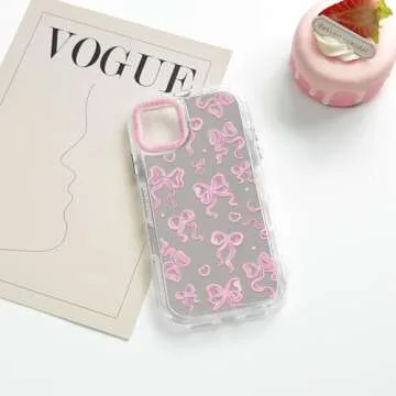 NITITOP Compatible with iPhone 11 Case Cute Mirror Bow Love Heart Pattern for Women Girls Ribbon Design Shockproof Silver Protective Phone Cover - Pink Bow