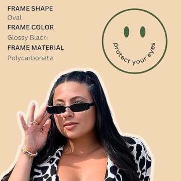 ShadyVEU Slim Classic Rectangular Sunglasses UV Protection 90’s Vintage Small Wide Retro Frame Fas...