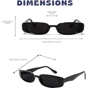 ShadyVEU Slim Classic Rectangular Sunglasses UV Protection 90’s Vintage Small Wide Retro Frame Fashion Shades (Black Frame, Super Dark Lens)
