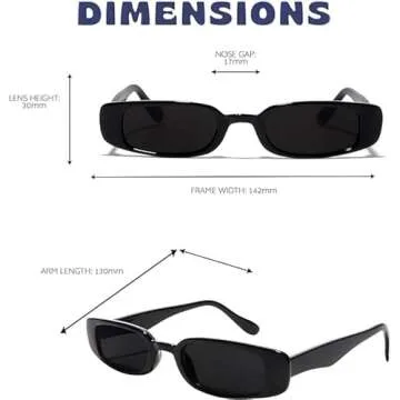 ShadyVEU Slim Classic Rectangular Sunglasses UV Protection 90’s Vintage Small Wide Retro Frame Fashion Shades (Black Frame, Super Dark Lens)