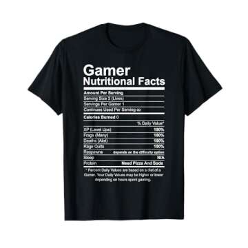 Gamer Nutritional Facts Cool Gamer Video Game Funny T-Shirt