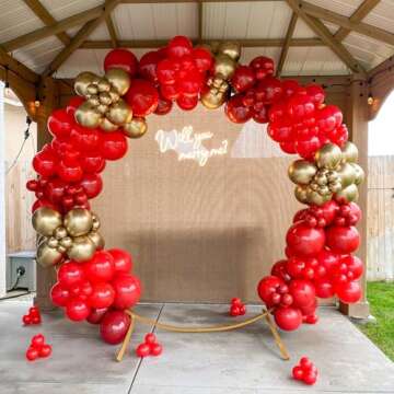 YAOWKY Red Gold Balloons Garland Kit, 120Pcs 18 12 10 5In Red and Gold Balloons With Gold Confetti Balloons for Valentines Wedding New Year's Party Bachelorette Birthday Engagements Decorations