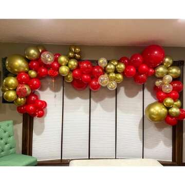 YAOWKY Red Gold Balloons Garland Kit, 120Pcs 18 12 10 5In Red and Gold Balloons With Gold Confetti Balloons for Valentines Wedding New Year's Party Bachelorette Birthday Engagements Decorations