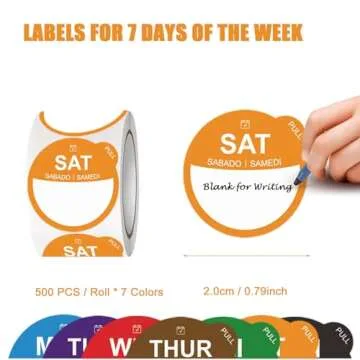 Food Labels Stickers 7 Day of The Week, Removable Day Label Peel Tab for Food Container Kitchen Freezer Breastmilk Restaurant Supplies Dot Monthly Planner Inventory Management Meal Prep Accessory
