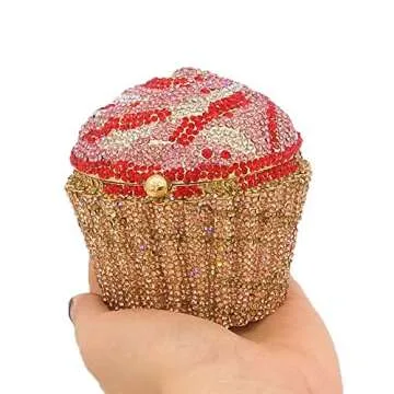 DJBM Cute Cupcake Rhinestone Clutch Diamond Crystal Purse Evening Bags for Women Party Wedding Cocktail Prom, Gold
