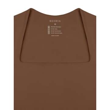 REORIA Womens Fashion Sexy Square Neck Double Lined Fitted Shirts Stretchy Short Sleeve Slimming Going Out Thong Bodysuit Tops Coffee Medium