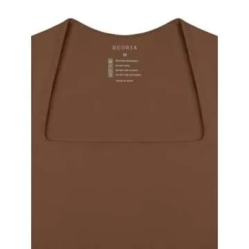 REORIA Womens Fashion Sexy Square Neck Double Lined Fitted Shirts Stretchy Short Sleeve Slimming Going Out Thong Bodysuit Tops Coffee Medium