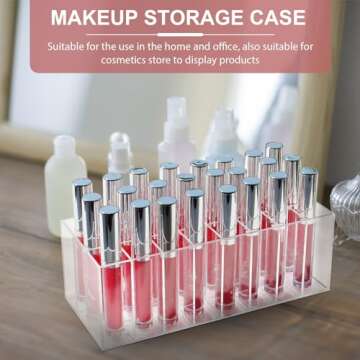 Balacoo Lipstick Display Rack: 24 Compartment Acrylic Gloss Organizer Lipstick Holder Clear Makeup Organizer Case for Lip Gloss Brushes