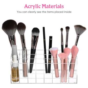 Balacoo Lipstick Display Rack: 24 Compartment Acrylic Gloss Organizer Lipstick Holder Clear Makeup Organizer Case for Lip Gloss Brushes