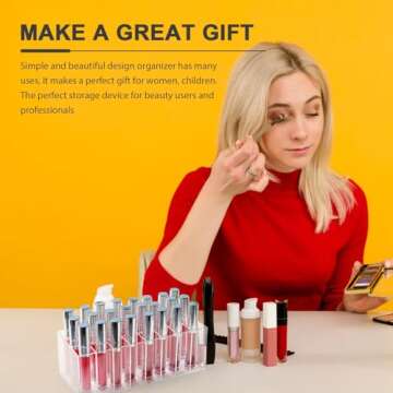 Balacoo Lipstick Display Rack: 24 Compartment Acrylic Gloss Organizer Lipstick Holder Clear Makeup Organizer Case for Lip Gloss Brushes