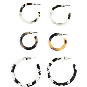 Zodaca Stylish Resin Tortoise Shell Hoop Earrings