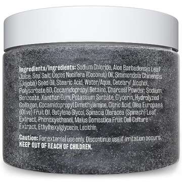 Charcoal Scrub, Face, Foot, and Body Exfoliator with Collagen and Stem Cells, Salt Scrub for Skin Toning, Cellulite, and Body Care by M3 Naturals
