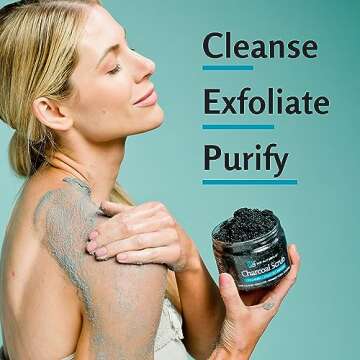 Charcoal Scrub, Face, Foot, and Body Exfoliator with Collagen and Stem Cells, Salt Scrub for Skin Toning, Cellulite, and Body Care by M3 Naturals