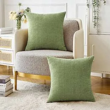 MIULEE Pack of 2 Couch Throw Pillow Covers 18x18 Inch Spring Soft Sage Green Chenille Pillow Covers for Sofa Living Room Solid Dyed Pillow Cases