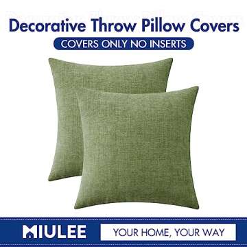 MIULEE Pack of 2 Couch Throw Pillow Covers 18x18 Inch Spring Soft Sage Green Chenille Pillow Covers for Sofa Living Room Solid Dyed Pillow Cases