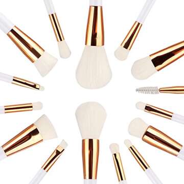 Summifit 15 Pcs Professional Makeup Brushes Set Powder Foundation Contour Blending Eyeshadow Eyeliner Bronzer Lip Brush Kit (White Rose Gold)