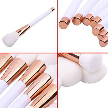 Summifit 15 Pcs Professional Makeup Brushes Set Powder Foundation Contour Blending Eyeshadow Eyeliner Bronzer Lip Brush Kit (White Rose Gold)
