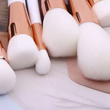 Summifit 15 Pcs Professional Makeup Brushes Set Powder Foundation Contour Blending Eyeshadow Eyeliner Bronzer Lip Brush Kit (White Rose Gold)