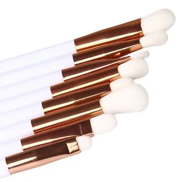 Summifit 15 Pcs Professional Makeup Brushes Set Powder Foundation Contour Blending Eyeshadow Eyeliner Bronzer Lip Brush Kit (White Rose Gold)