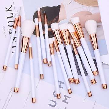 Summifit 15 Pcs Professional Makeup Brushes Set Powder Foundation Contour Blending Eyeshadow Eyeliner Bronzer Lip Brush Kit (White Rose Gold)