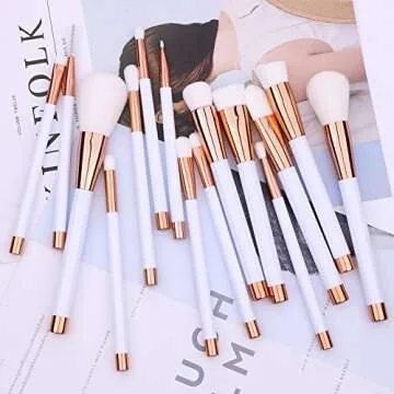 Summifit 15 Pcs Professional Makeup Brushes Set Powder Foundation Contour Blending Eyeshadow Eyeliner Bronzer Lip Brush Kit (White Rose Gold)