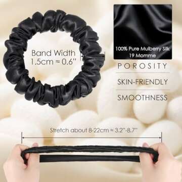 5Pack 1.5MM Silk Scrunchies For Hair 100% Pure Mulberry Silk 19 Momme Scrunchies With Elastic Band S...