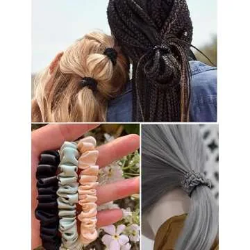 5Pack 1.5MM Silk Scrunchies For Hair 100% Pure Mulberry Silk 19 Momme Scrunchies With Elastic Band Silk Hair Scrunchies Hair Ties for Women