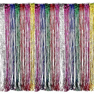 Adorox Metallic Silver Gold Rainbow Photo Backdrop Foil Fringe Curtains Party Wedding Event Decorati...