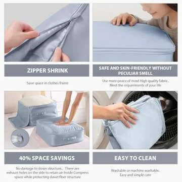 Ultra Space Saving Self Compression Organizer,Storage Bags,Heavy Duty Moving Bags,Storage Tote for Space Saving, Self Compression Moving Organizer Bags for Comforters,Clothes (Blue, XL (54*42*60CM)