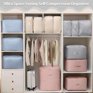 Ultra Space Saving Self Compression Organizer,Storage Bags,Heavy Duty Moving Bags,Storage Tote for Space Saving, Self Compression Moving Organizer Bags for Comforters,Clothes (Blue, XL (54*42*60CM)