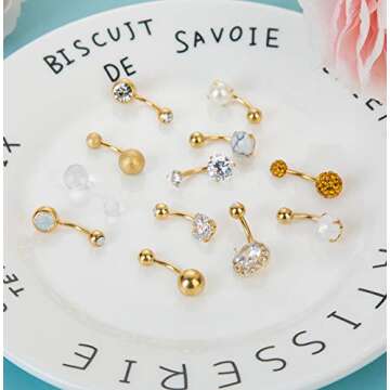 Masedy 12Pcs Durable Belly Button Rings for Women