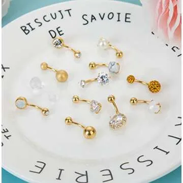 Masedy 12Pcs Durable Belly Button Rings for Women