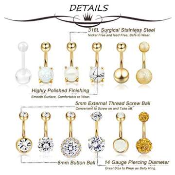 Masedy 12Pcs Durable Belly Button Rings for Women
