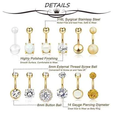 Masedy 12Pcs Durable Belly Button Rings for Women
