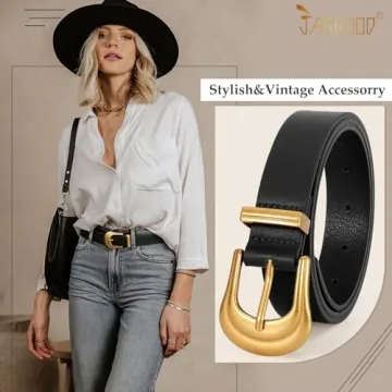Trendy Western Style Women’s Belt with Gold Buckle
