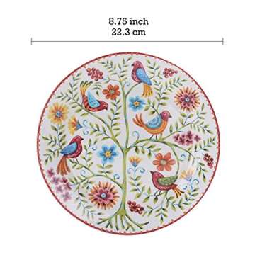 Bico Red Spring Bird Salad Plates Set of 4, Ceramic, 8.75 inch, Microwave & Dishwasher Safe