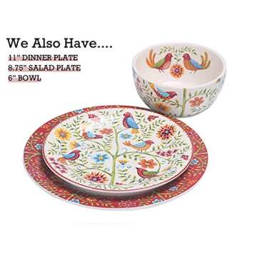 Bico Red Spring Bird Salad Plates Set of 4, Ceramic, 8.75 inch, Microwave & Dishwasher Safe