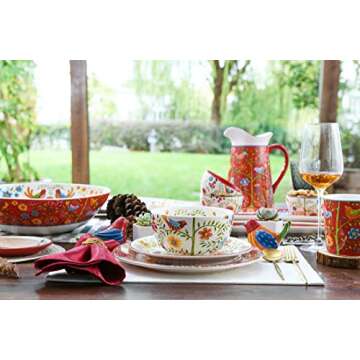 Bico Red Spring Bird Salad Plates Set of 4, Ceramic, 8.75 inch, Microwave & Dishwasher Safe