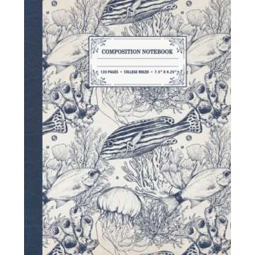 Composition Notebook: Sea Life Ocean Theme | College Ruled | Vintage Fishes and Anemones Composition...