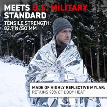 72 HRS MIL-SPEC Emergency Space Blankets – Mylar Survival or Emergency Thermal Blankets for Campin...