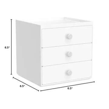 iDesign 3-Drawer Plastic Vanity Organizer, Compact Storage Organization Drawers Set for Cosmetics, Dental Supplies, Hair Care, Bathroom, Dorm, Desk, Countertop, Office, 6.5" x 6.5" x 6.5", White