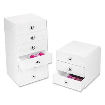 iDesign 3-Drawer Plastic Vanity Organizer, Compact Storage Organization Drawers Set for Cosmetics, Dental Supplies, Hair Care, Bathroom, Dorm, Desk, Countertop, Office, 6.5" x 6.5" x 6.5", White