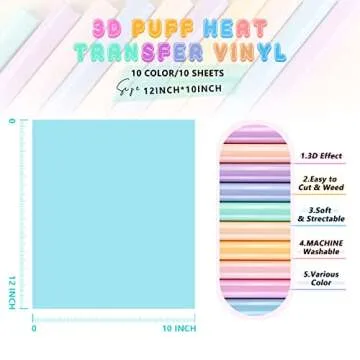 Tintnut 3D Puff Vinyl Heat Transfer - 10 Sheets for DIY Crafts
