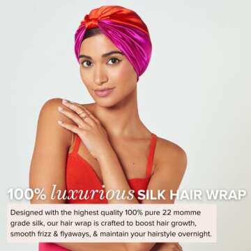 SILKE Hair Wrap - The Poppy | Silk Bonnet for Sleeping | 100% Luxurious Silk Hair Wrap for Sleeping | Silk Hair Bonnet Cap | Silk Sleep Bonnet for Women | Head Wrap - Protects & Repairs Damaged Hair
