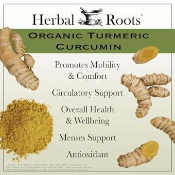 Herbal Roots - Turmeric Curcumin Capsules - Extra Strength - 1000mg Pure Organic Turmeric Supplement, 95% Standardized Curcumin Extract with BioPerine Pepper and Ginger