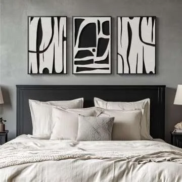 Framed Black and White Abstract Wall Art for Living Room, 3 Piece Modern Minimalist Line Canvas Art ...