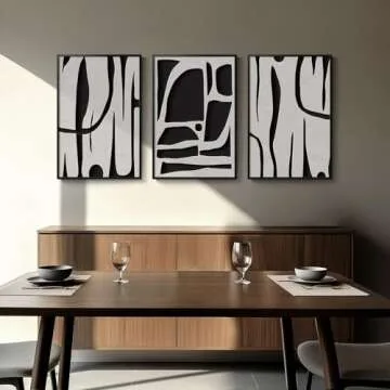 Framed Black and White Abstract Wall Art for Living Room, 3 Piece Modern Minimalist Line Canvas Art Work Prints Black Painting Wall Art Decor for Bedroom, Home Office, 16x24 Inch