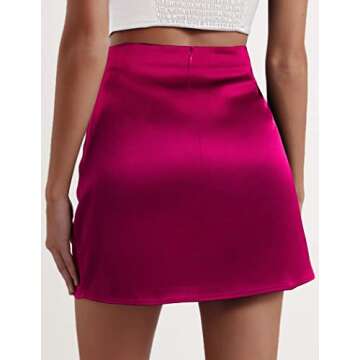 Zeagoo Mini Skirts for Women Elegant Party Wedding Skirts Stain Silk High Waisted Aline Zipper Y2k Shorts,XL Rose