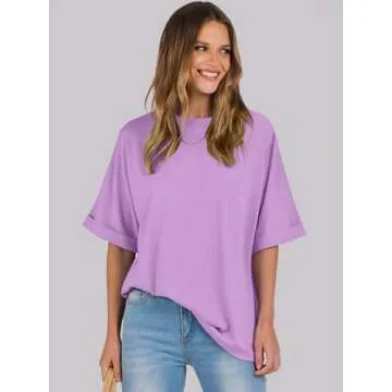 ANRABESS Women's Oversized T-Shirt - Casual Summer Basic Tee, Lilac