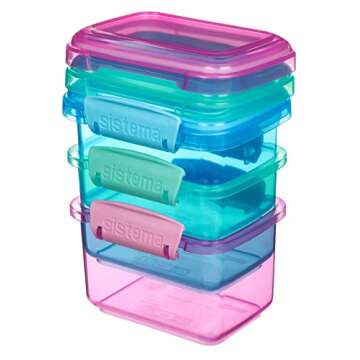 Sistema 3-Piece Food Storage Containers with Lids for Lunch, Meal Prep, and Leftovers, Dishwasher Safe, 1.6-Cup, Blue/Green/Pink